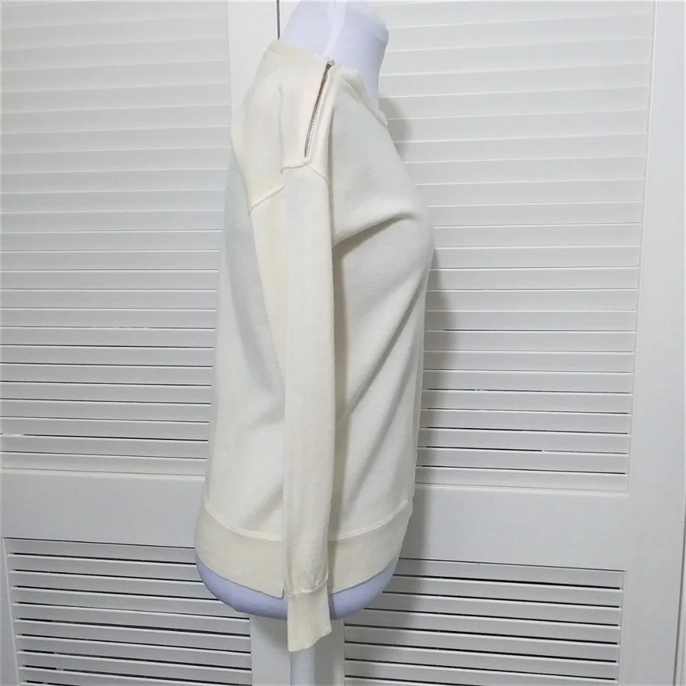 J.Crew Womens‎ XS Cream 100% Merino Wool Shoulder Zip Sweater A5142 Ivory